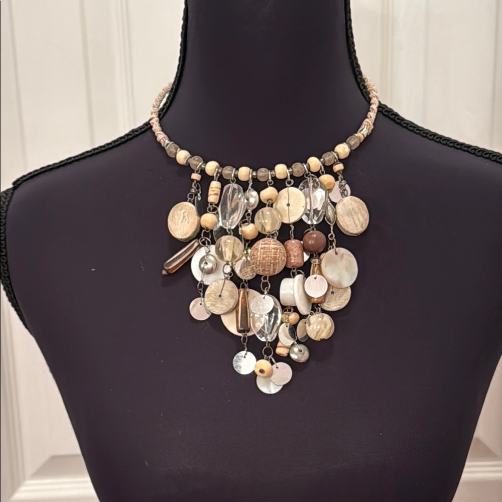 Tribal Artistic Cream and Brown Necklace with Cascading Design